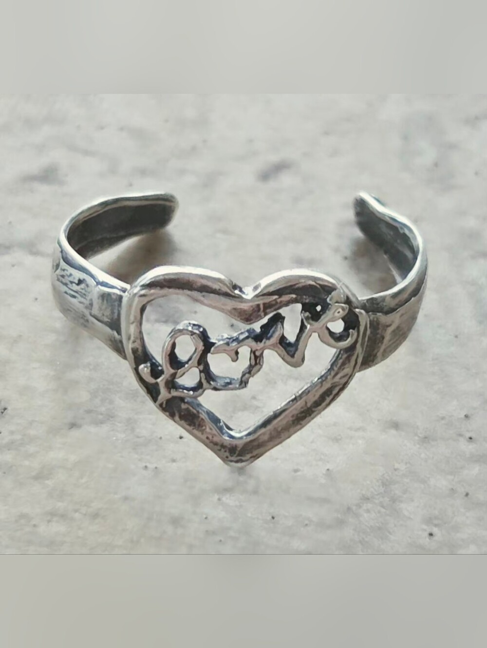 Vintage 90s Sterling Silver 925 Floating Heart LOVE Toe Ring Adjustable Pristine